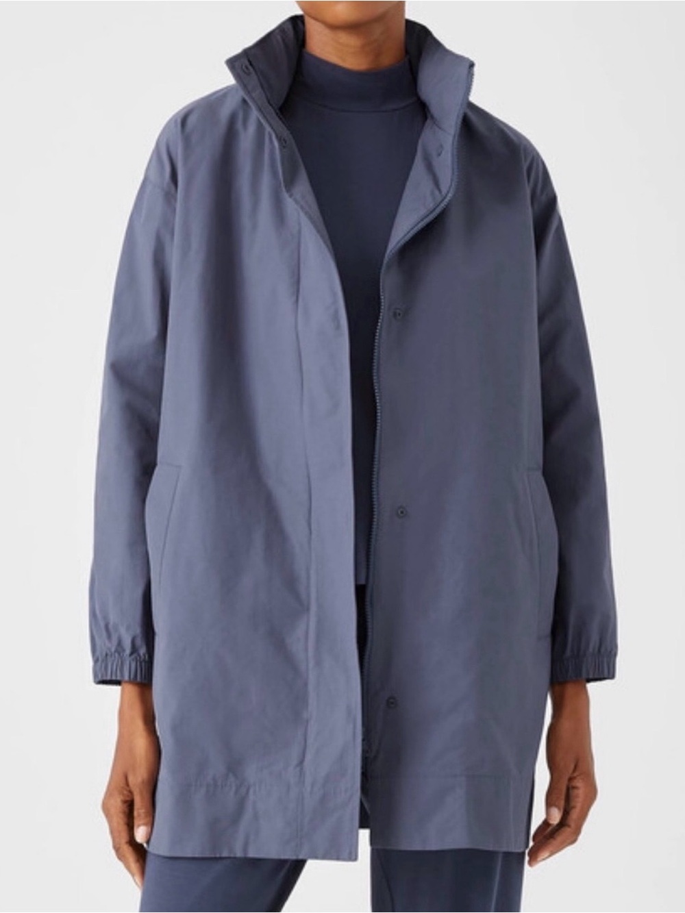 NWOT Eileen Fisher Light Cotton Nylon Stand
Collar Long Coat Size XL